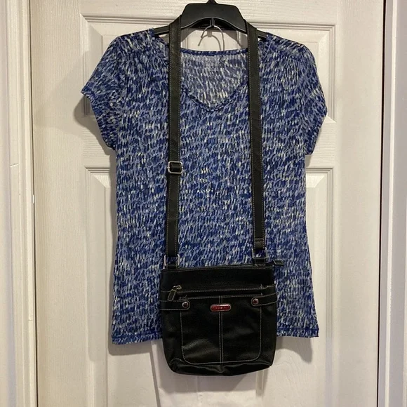 Relativity Blue Black White Abstract Design Cap Sleeve Top - Sz M - Picture 7 of 7